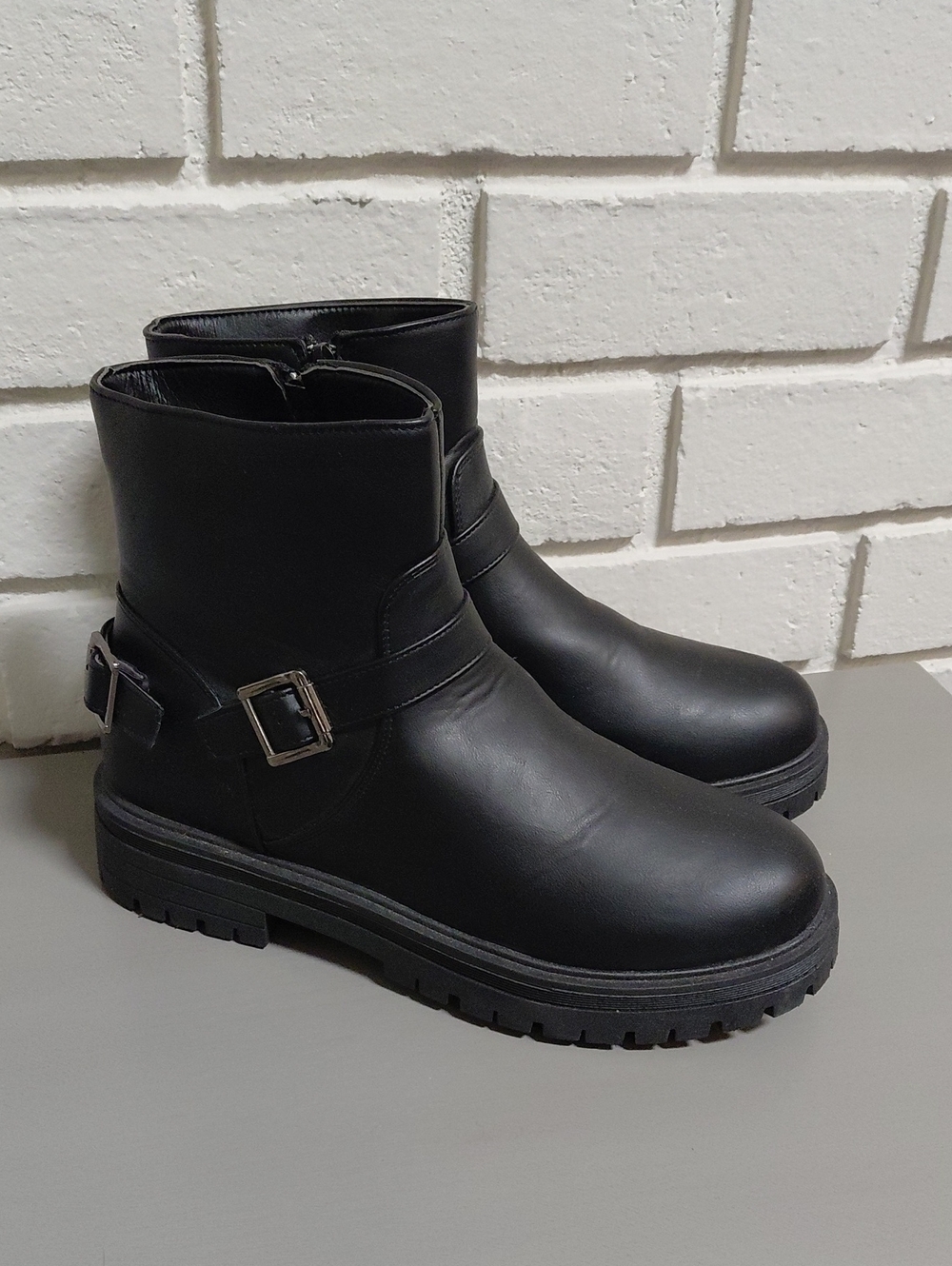 Mudd Black Chunky Boots with Silver Accent Buckle & Zip Closure. Size 10 NWOT